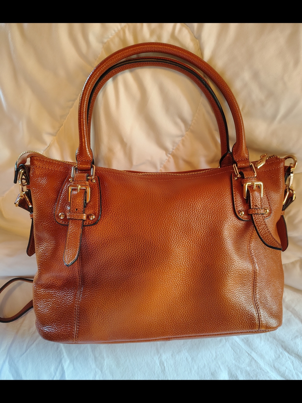 Kattee Pebbled Leather Shoulder Bag in Cognac
